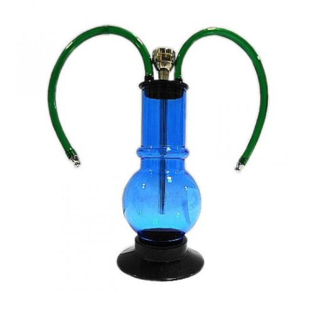 BONG ACRILICO AZUL TRANSPARENTE REDONDO COM 2 MANGUEIRAS - 23,5 cm