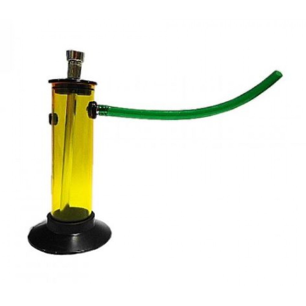 BONG ACRILICO AMARELO TRANSPARENTE RETO COM 1 MANGUEIRA - 18 cm