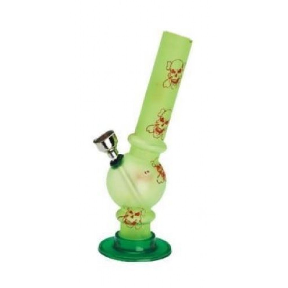 BONG ACRILICO VERDE FOSCO COM CAVEIRA - 15 cm