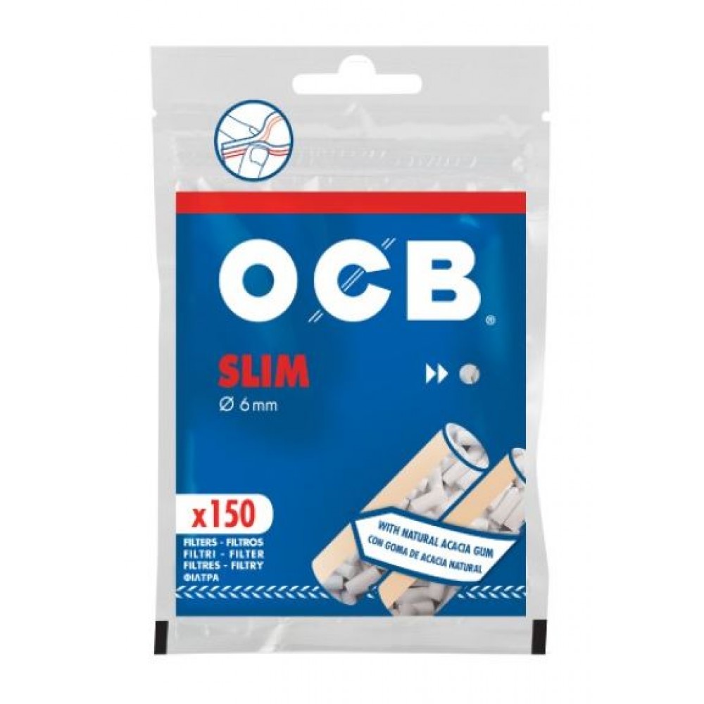 FILTRO PARA CIGARRO OCB GOMMED SLIM (com cola) 6mm pacote com 150 filtros