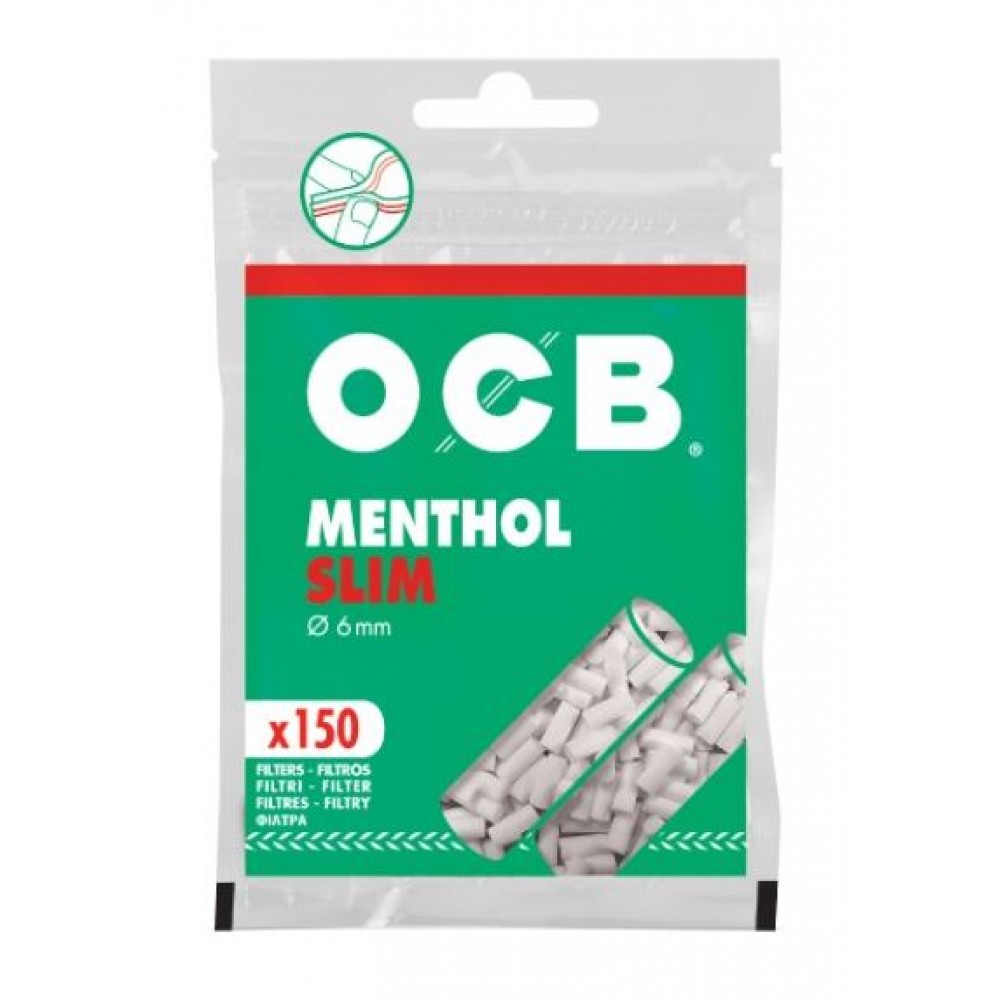 FILTRO PARA CIGARRO OCB MENTHOL SLIM 6mm pacote com 150 filtros