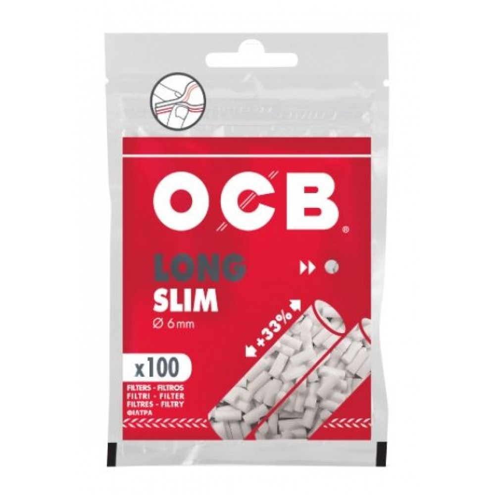 FILTRO PARA CIGARRO OCB LONG SLIM 6mm pacote com 100 filtros