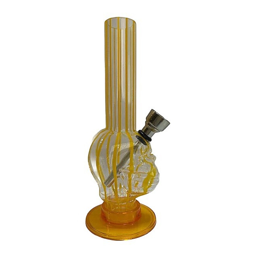 BONG ACRILICO TRANSPARENTE / AMARELO CAVEIRA - 15 cm